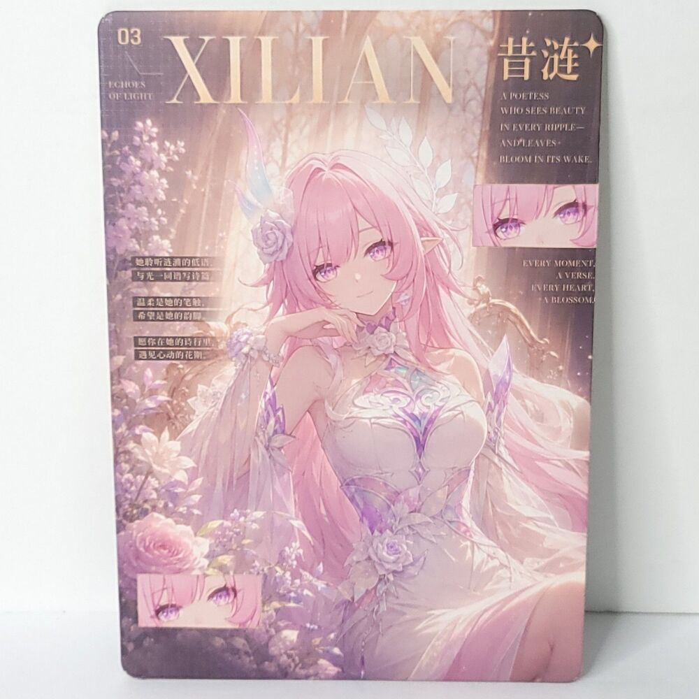 Xilian Pink Rose Dress Waifu Card Anime Girl Wall Art Oversized Board A5